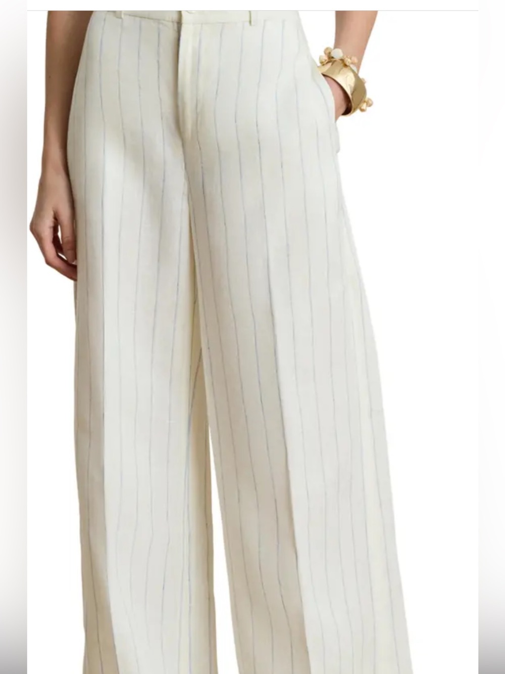 Ralph Lauren Andover linen tailored dress trouser with Light Blue Pinstripes